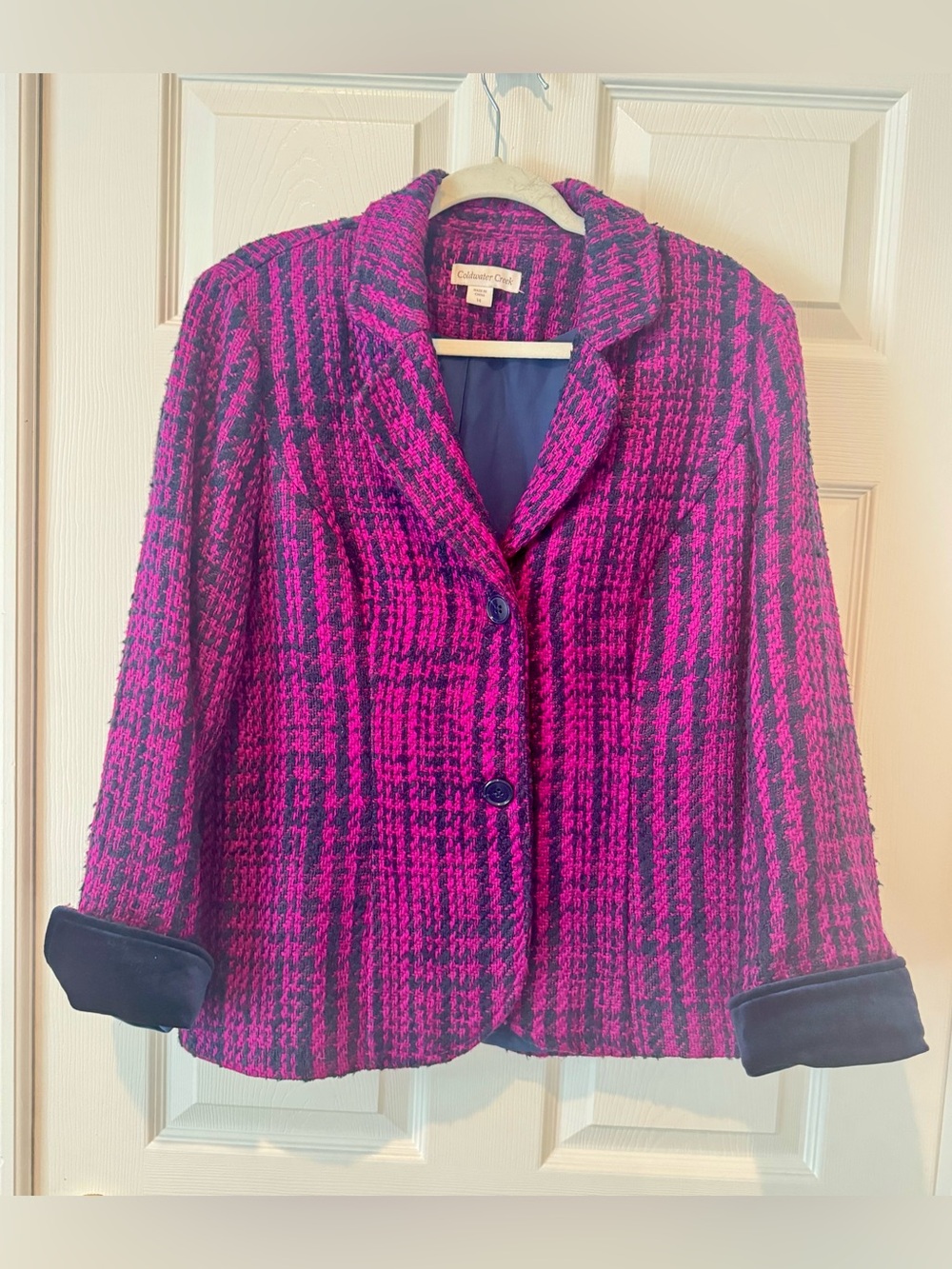 Coldwater Creek Pink & Navy Tweed Textured Blazer Jacket Size 14 - Picture 2 of 12
